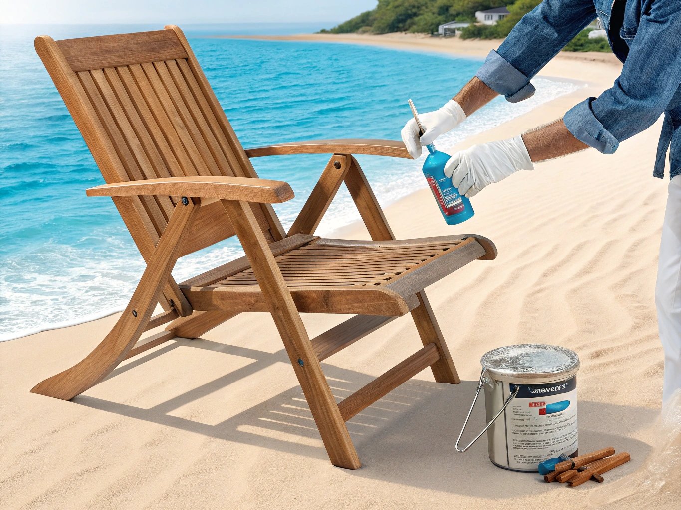Wooden beach chair in the sun