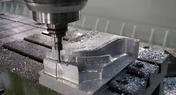 Close-up of side milling operation showing tool engagement and chip formation